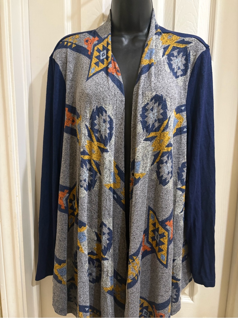 Blue & Gray Aztec Open-Front Women's Sweater Cardigan❤️